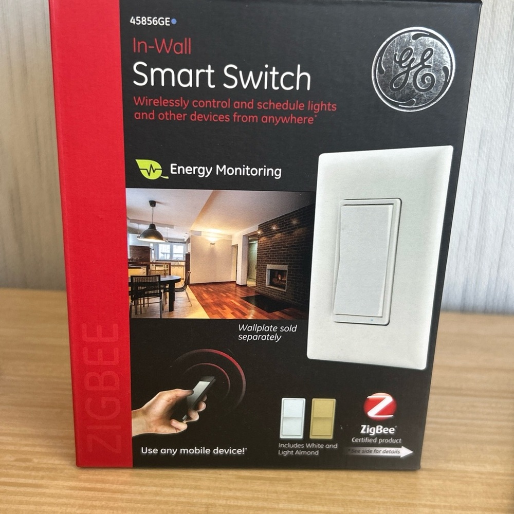GE ZIGBEE 45856GE In-Wall Smart Switch Energy Monitoring / White & Light Almond